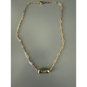 Gold‎ Tone Paperclip Chain Necklace You Are Loved Pill Pendant Turquoise Enamel